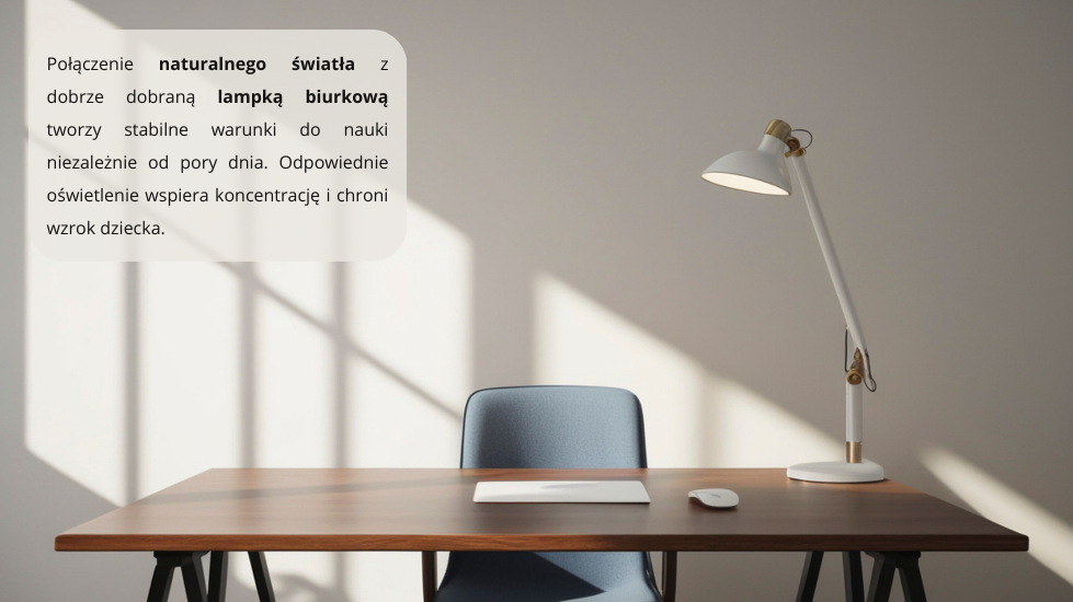 biurko i światło naturalne i lampka
